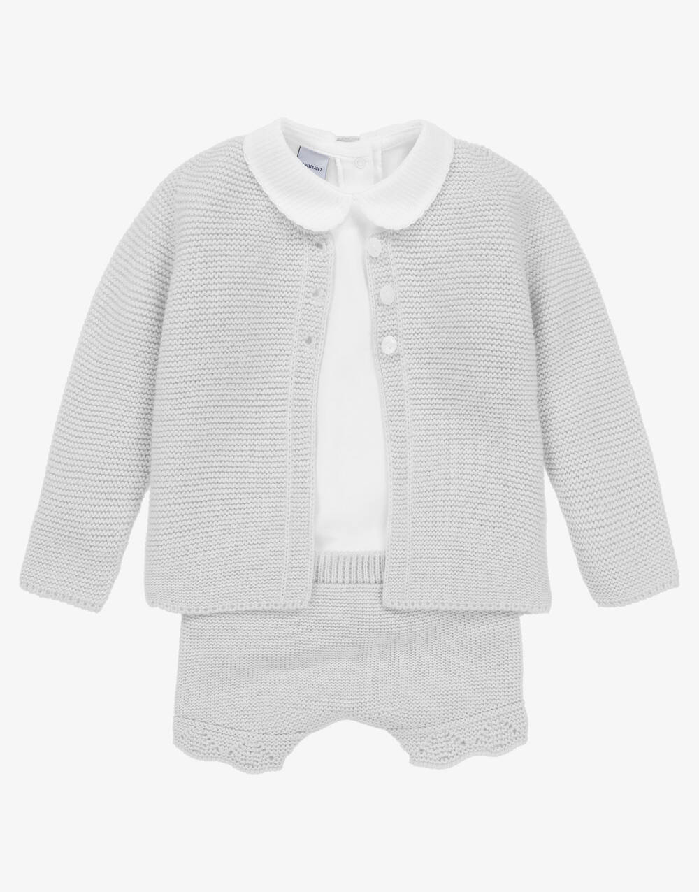 Baby Ivory & Grey Knit Dungaree Set - 图片 2