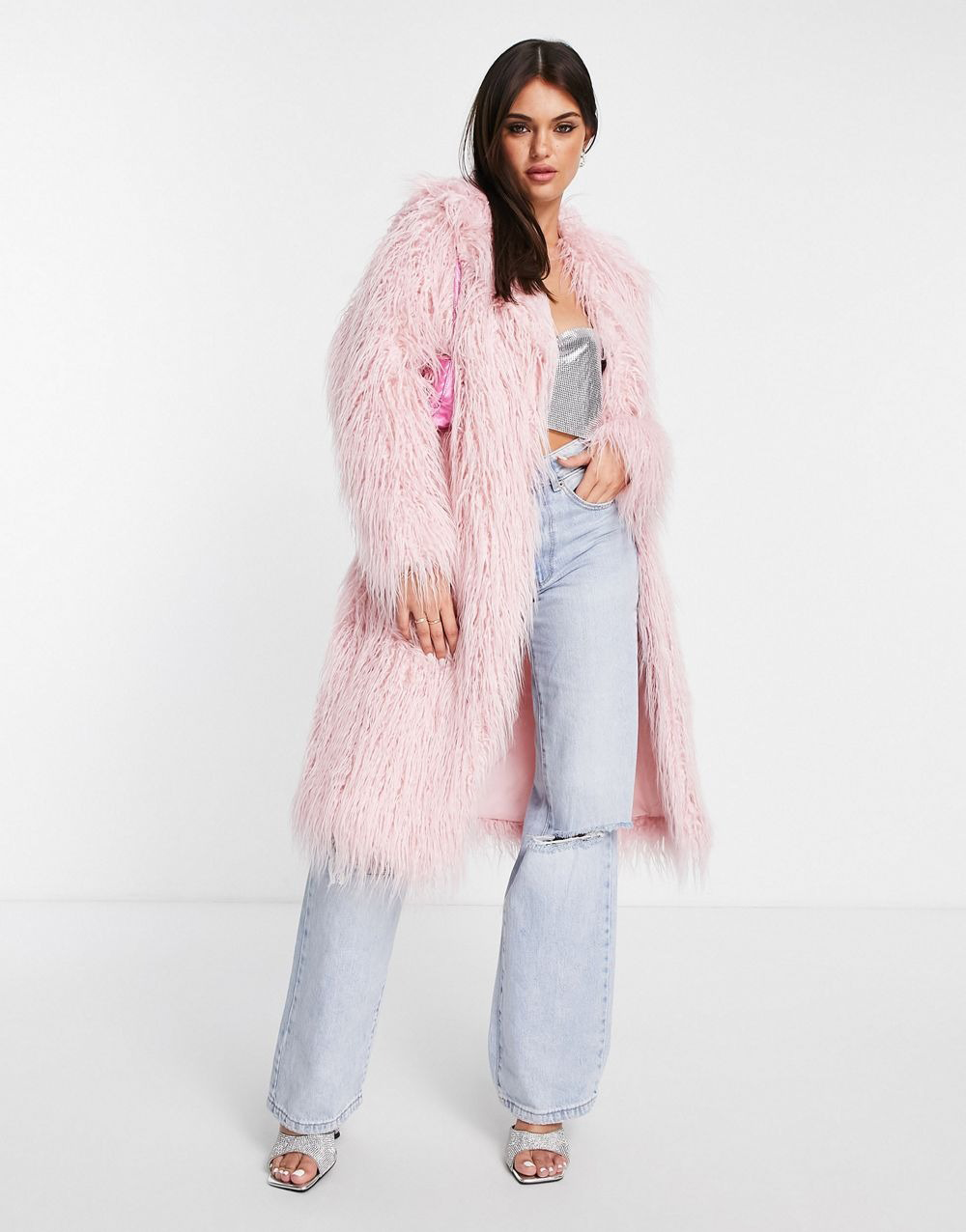 Faux Longline Coat in Light Pink - 图片 2
